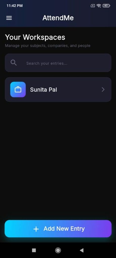 AttendMe Workspaces Screen