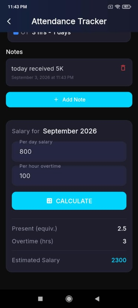 AttendMe Salary Calculator & Notes